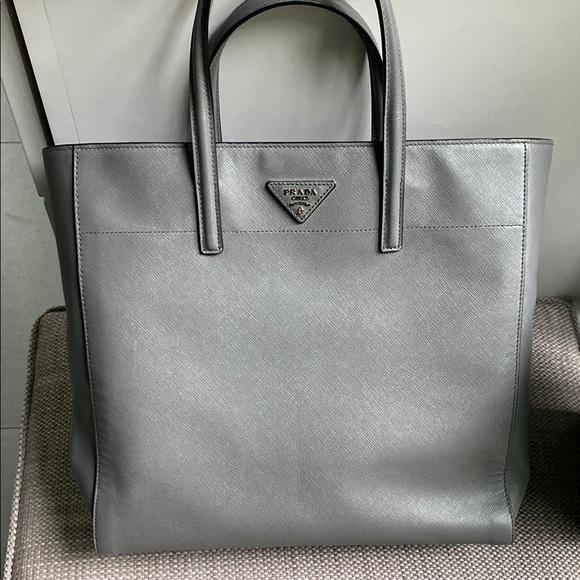 Prada Gray Saffiano Leather Tote & Dustbag - Picture 1 of 14